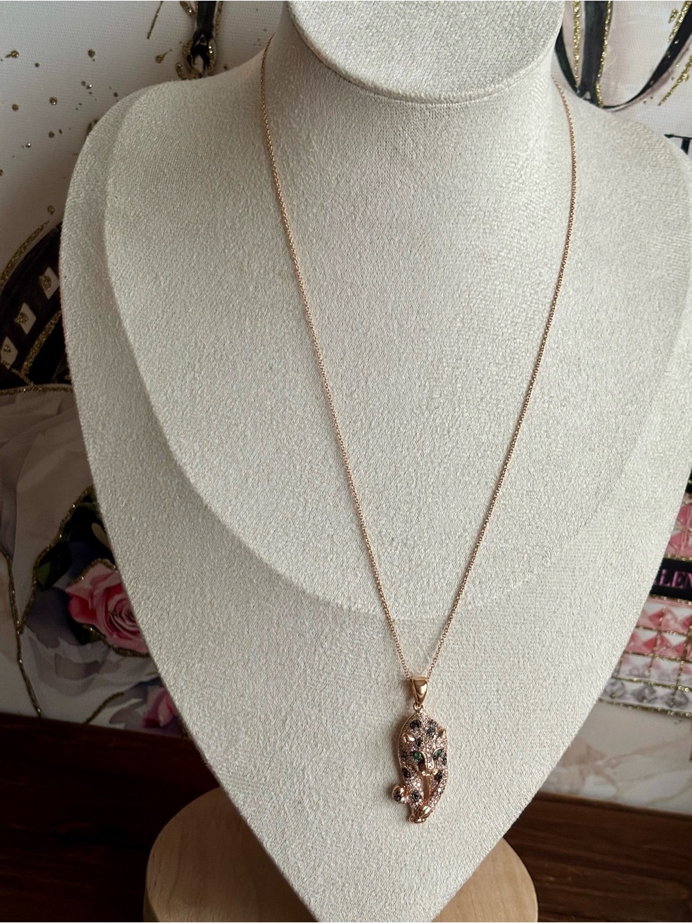 EFFY Black and White Diamond Panther Pendant Necklace in 14k Rose Gold